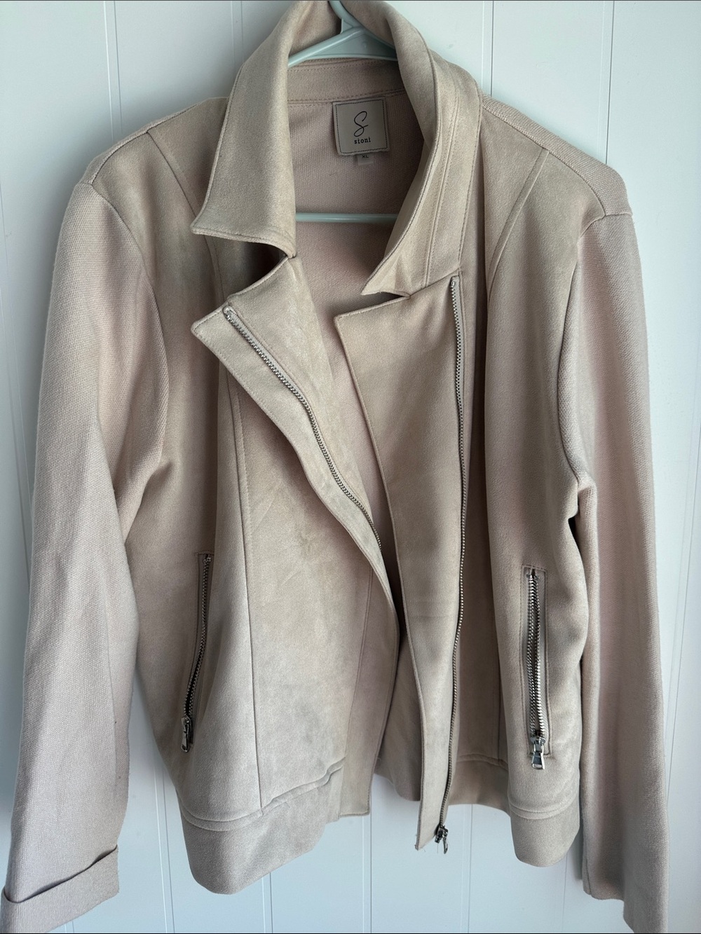 Sioni Light Nude Suede Moto Jacket